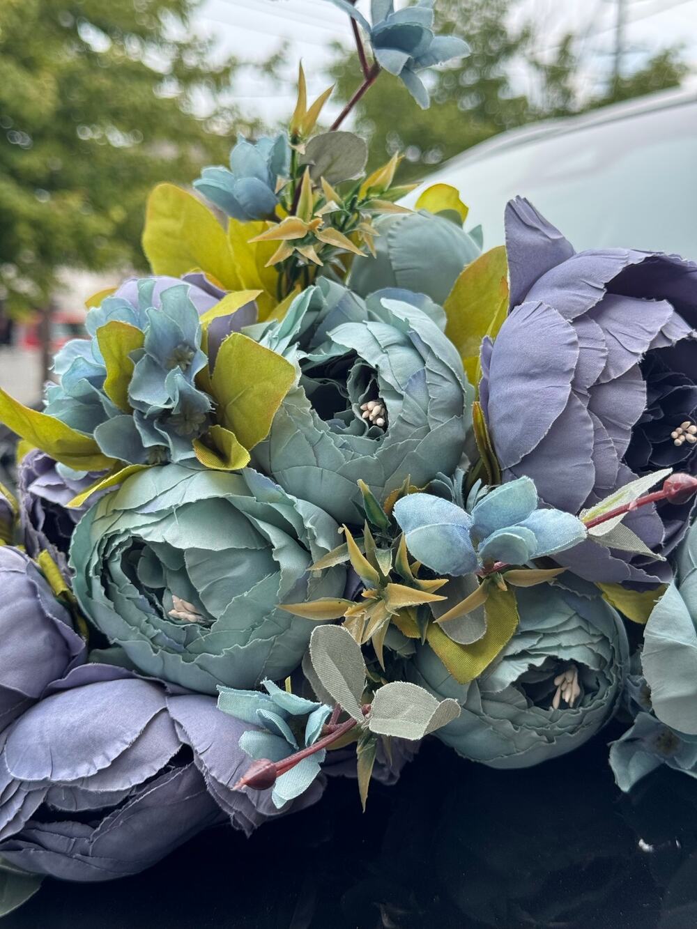 Mixed Blue Artificial Peony Bouquet (Set of 2)